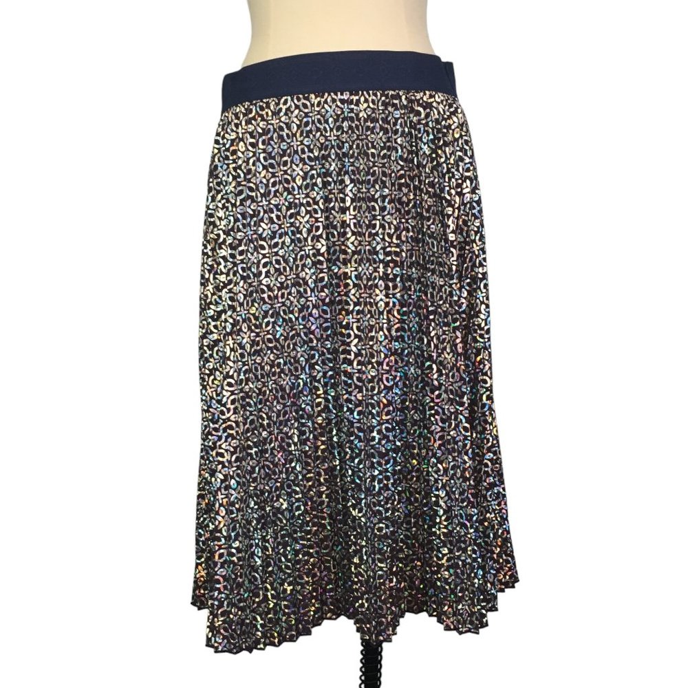 Lularoe‎ Elegant Purple Silver Metallic Pleated Pattern Skirt, XL